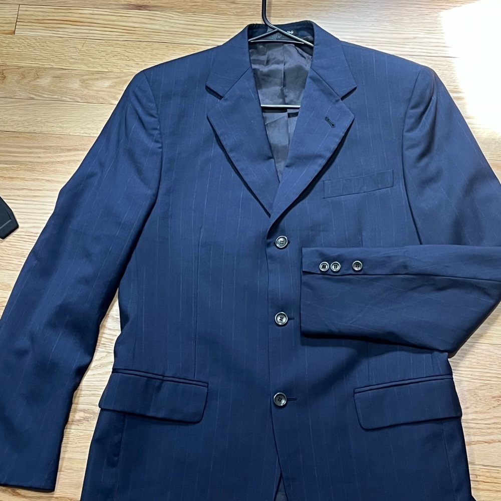 Ermenegildo Zegna Blazer Suit Coat Jacket US 40 3 Button Wool Navy Pinstripe